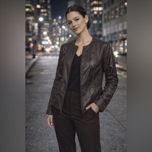 Dana Buchman Women’s Faux Leather Snakeskin Jacket Blazer – Brown,‎ Size 1X